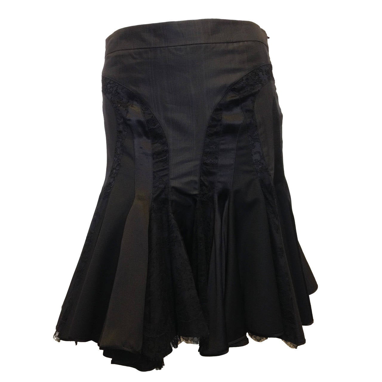 Alexander McQueen Black Flared Skirt with Lace Insets