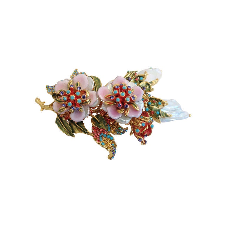 Jose Barrera Floral Pearl Brooch