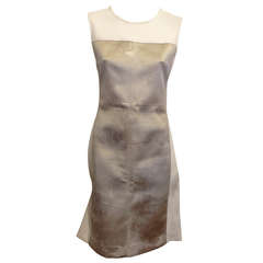 Reed Krakoff Cream and Champagne Neoprene Silk Dress