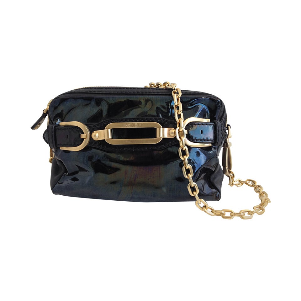 Jimmy Choo Black Patent Purse with Gold Chain at 1stDibs