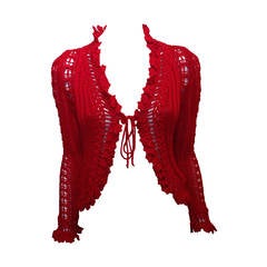 Chanel Red Crochet Cardigan