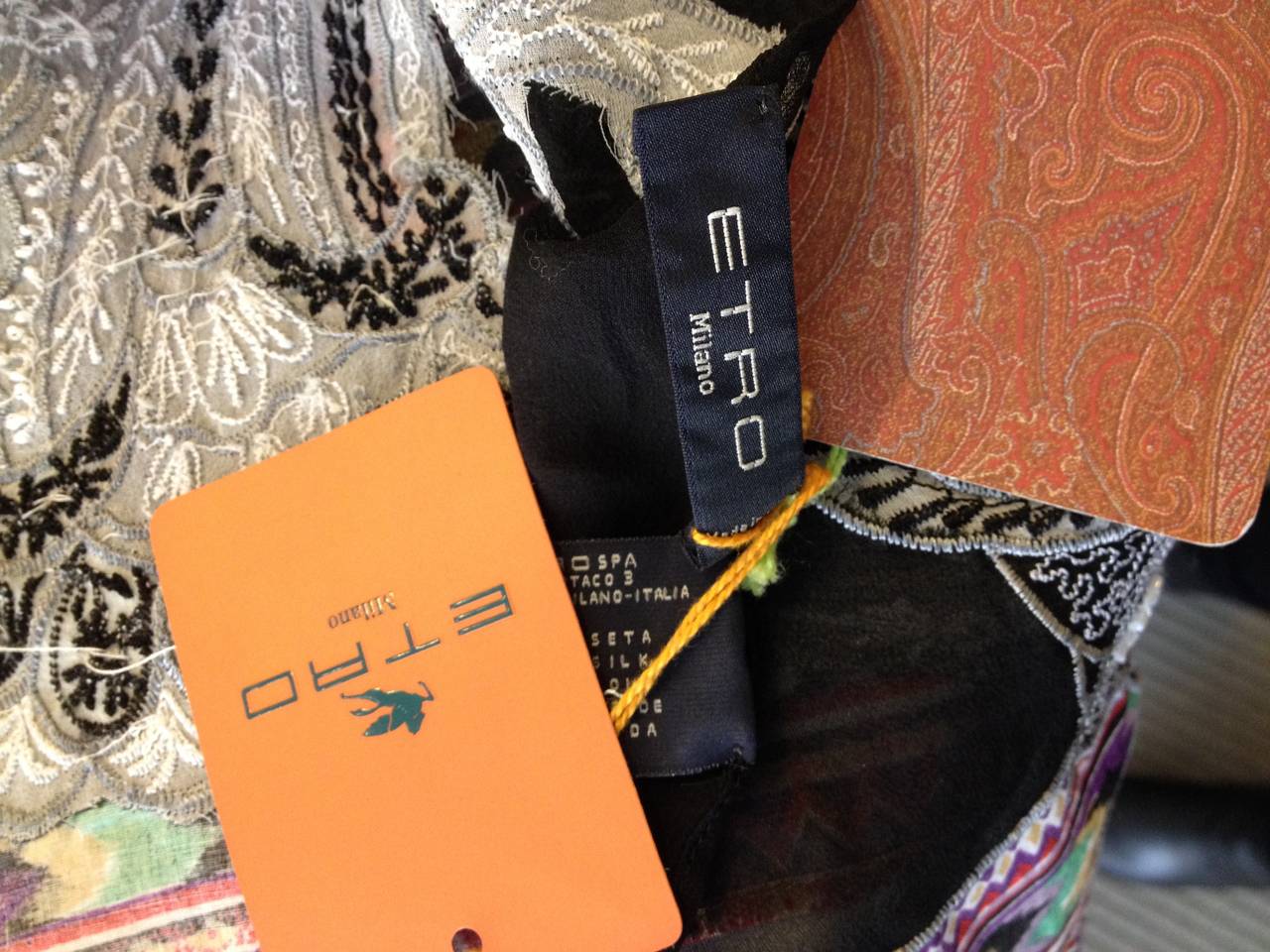 Etro Cream and Black Scarf with Purple Embroidery In New Condition In San Francisco, CA