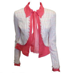 Chanel White Tweed Jacket with Pink Silk Trim
