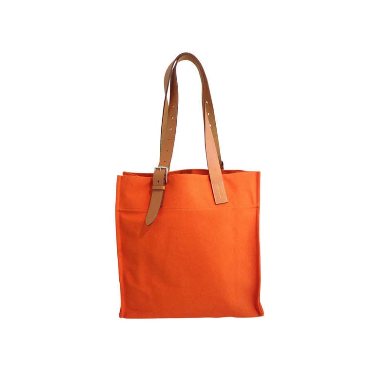 Hermes Orange Canvas Tote Bag at 1stDibs