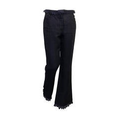 Chanel Navy Denim Flared Jeans with Lace Trim