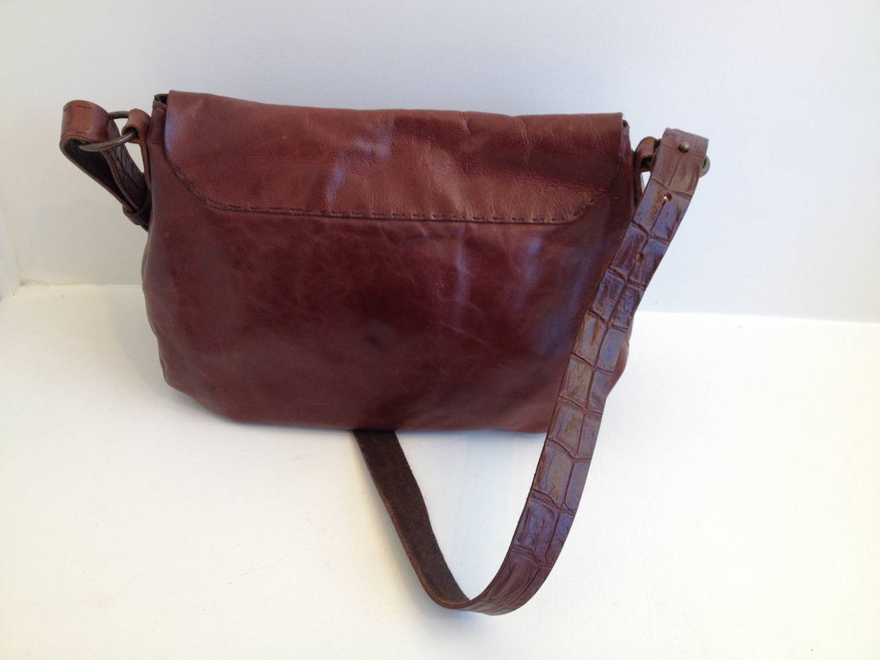 Henry Beguelin Brown Leather Crossbody Bag In Excellent Condition In San Francisco, CA