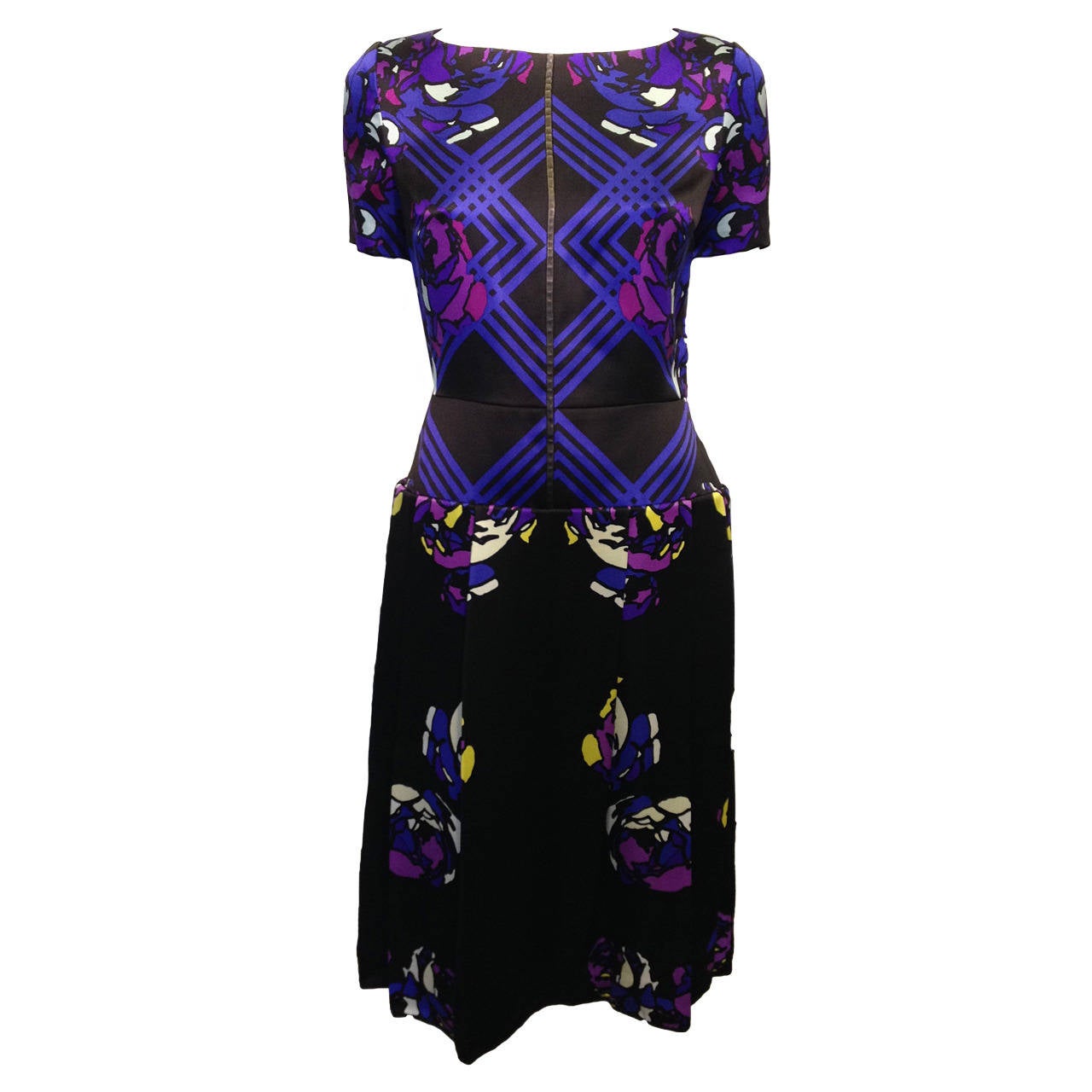 Honor Black and Purple Floral Geometric Dress