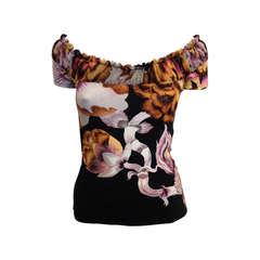 Roberto Cavalli Black, Gold, and Plum Floral Top