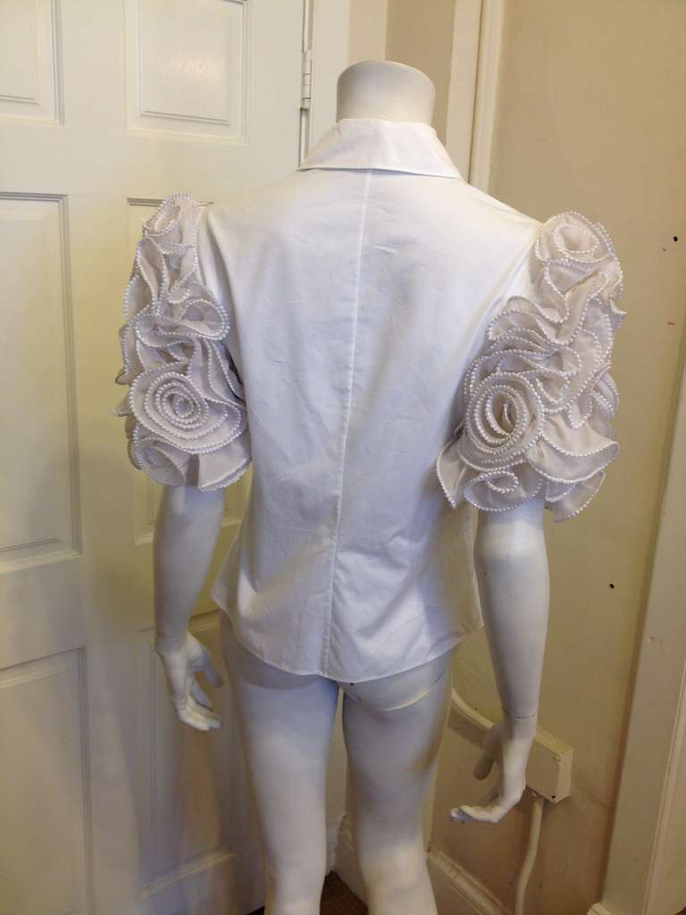 Valentino White Blouse with Ruffled Sleeves 2