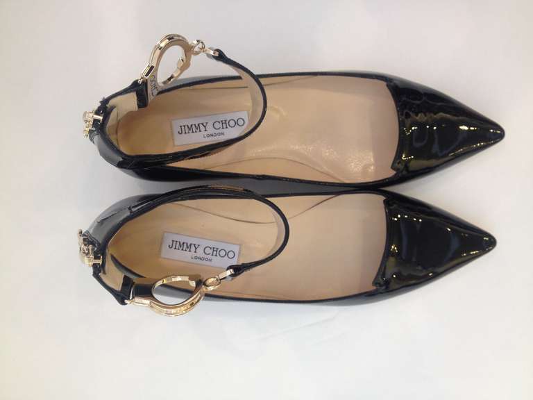 Jimmy Choo Devise Black Patent Leather Flats In New Condition In San Francisco, CA