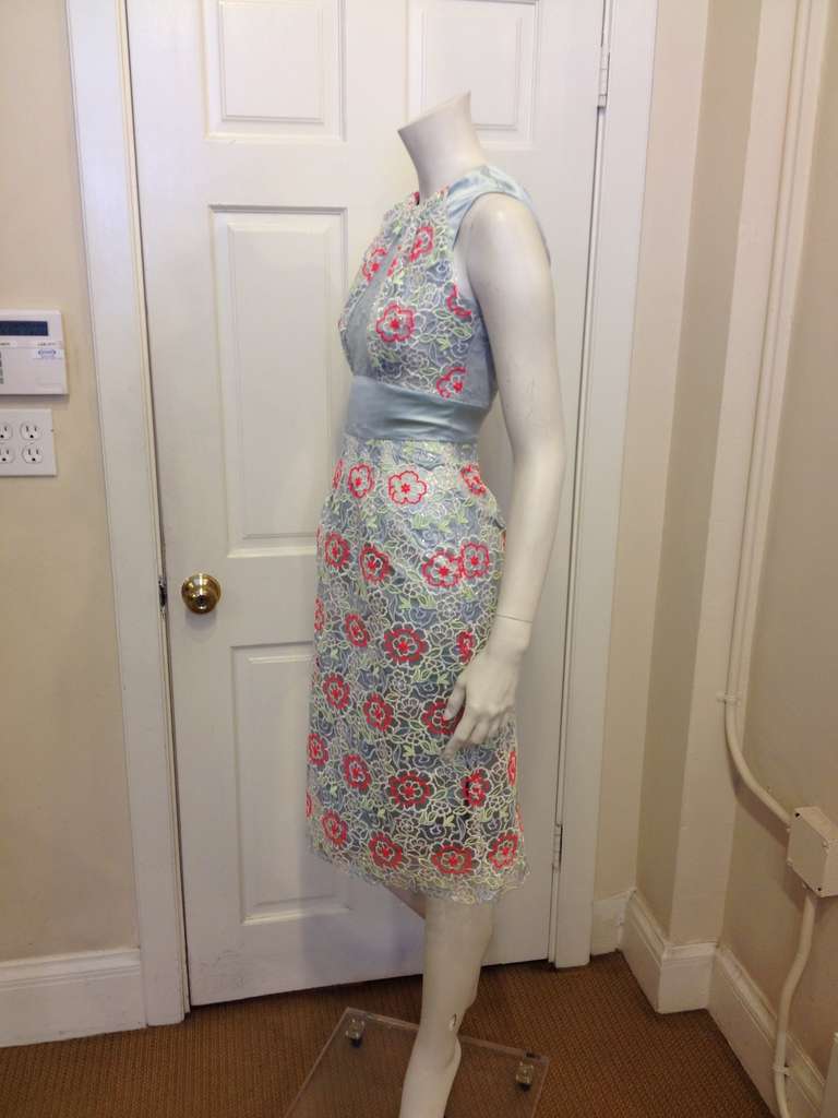 Gray Erdem Blue and Pink Vinyl Floral Dress