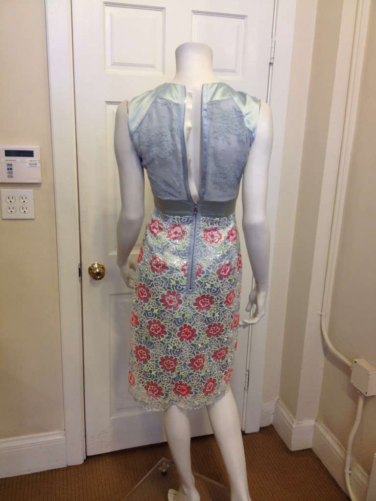 Erdem Blue and Pink Vinyl Floral Dress In Excellent Condition In San Francisco, CA