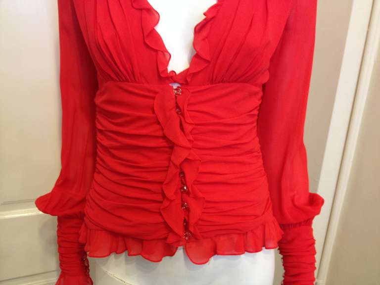 Tuleh Red Ruffle Top In Excellent Condition In San Francisco, CA