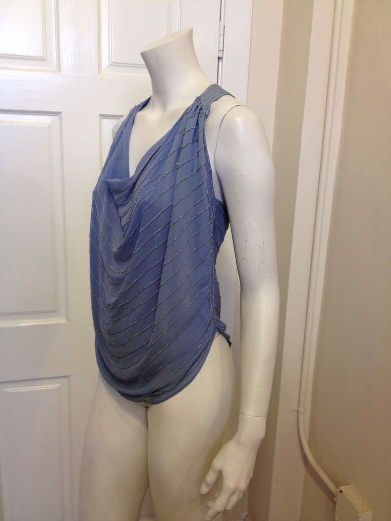 Gray Chloe Blue Top with Chain Detail