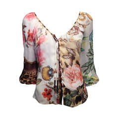 Roberto Cavalli Cream Floral Chiffon Blouse