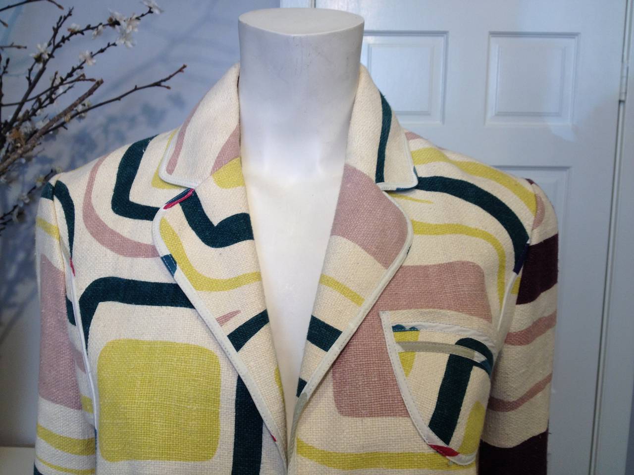 Women's Marni Cream Multicolored Linen Jacket