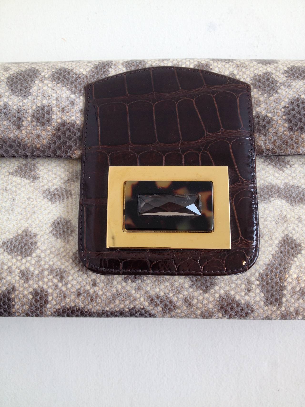 Kara Ross Beige Lizard Bar Clutch In New Condition For Sale In San Francisco, CA