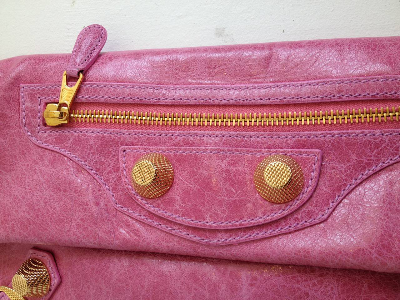 Women's Balenciaga Pink Giant Envelope Clutch with Gold Hardware