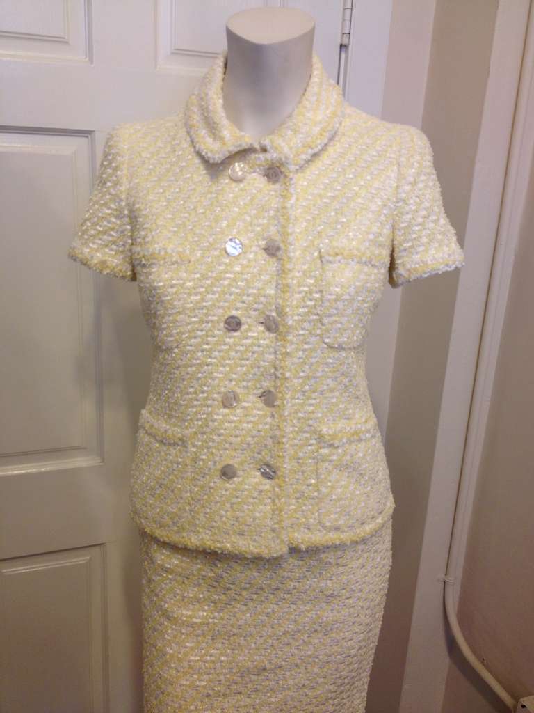 Chanel Yellow and White Tweed Skirt Suit at 1stdibs
