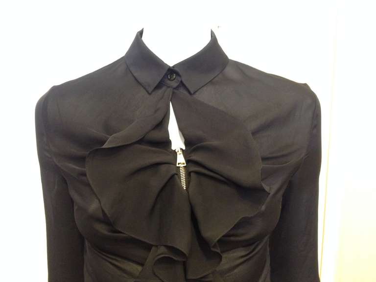 Givenchy Black Blouse with Zipper and Ruffle In Excellent Condition In San Francisco, CA