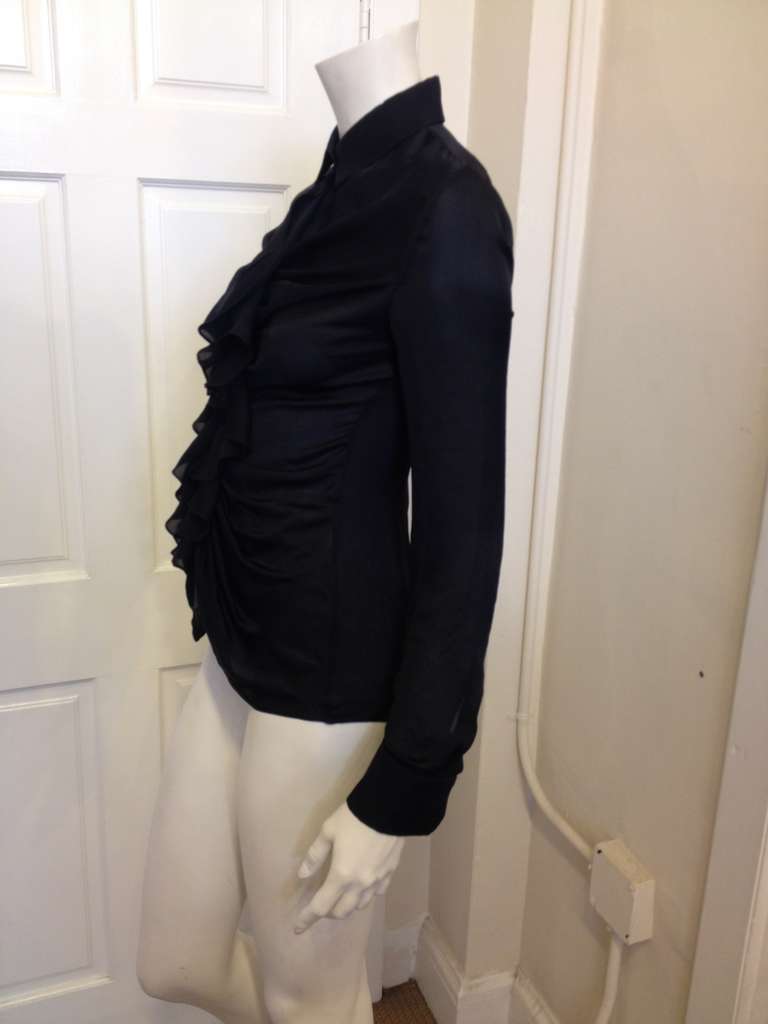 Women's Givenchy Black Blouse with Zipper and Ruffle
