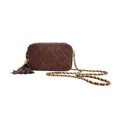 Chanel Brown Suede Crossbody Purse with Tassel