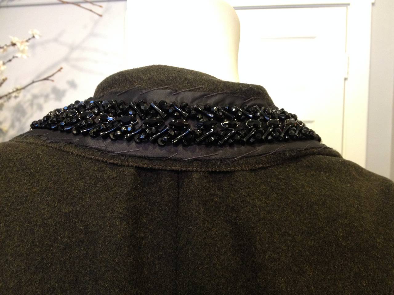 Prada Olive Wool Coat with Beading 1