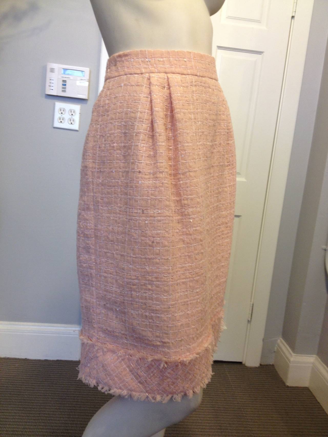 Chanel Pink Tweed Pencil Skirt 2