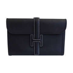 Hermes Black Leather Jige Clutch