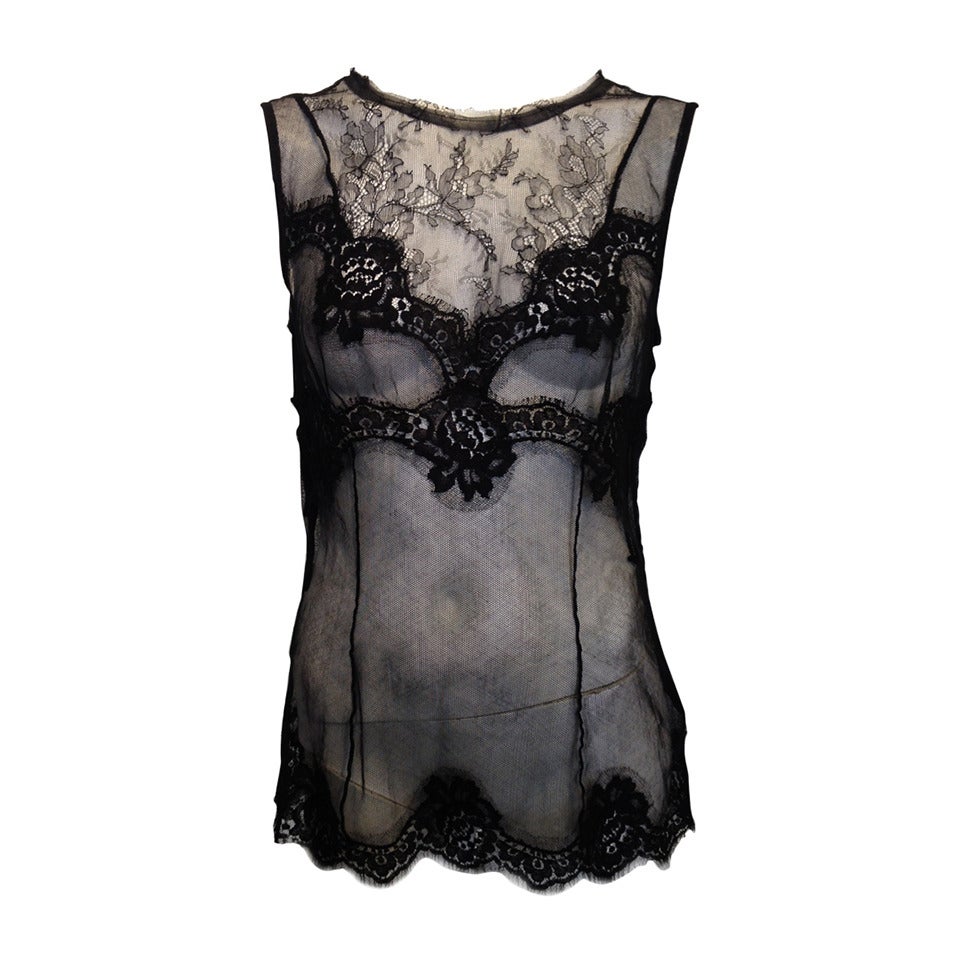 Dolce and Gabbana Black Mesh and Lace Top at 1stDibs