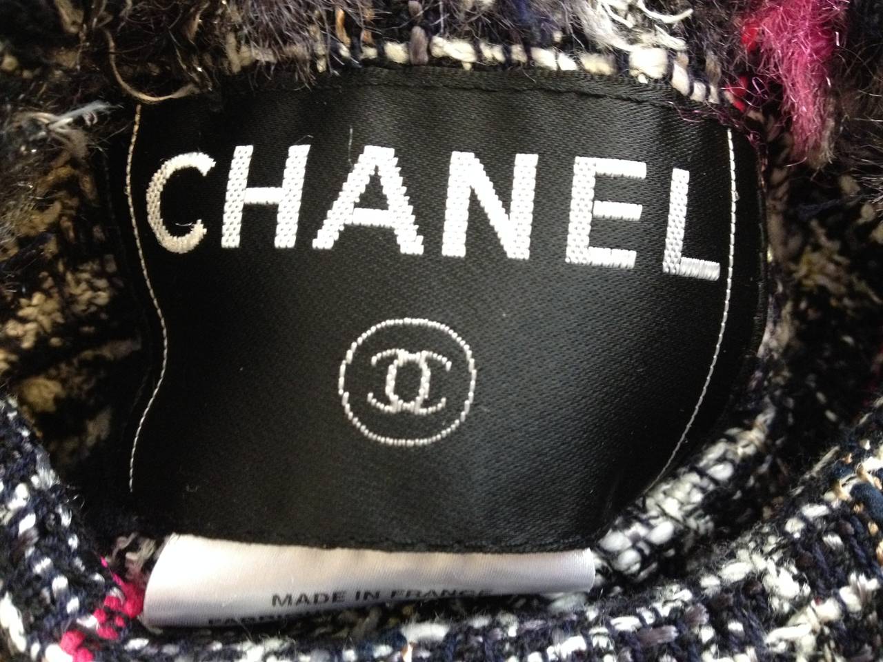 Chanel Navy and White Tweed Coat 2
