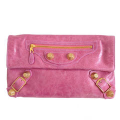 Balenciaga Pink Giant Envelope Clutch with Gold Hardware