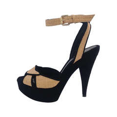 Fendi Black Suede and Straw Platform Sandals