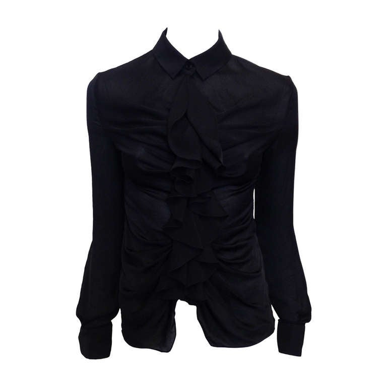 Givenchy Black Blouse with Zipper and Ruffle