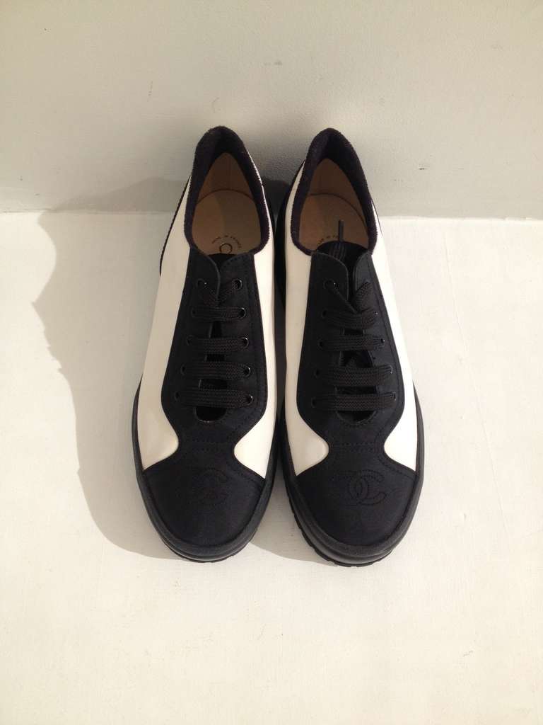 Chanel Black and White Sneakers at 1stDibs
