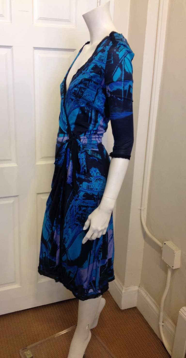 Blumarine Navy and Bright Blue Wrap Dress In Excellent Condition In San Francisco, CA