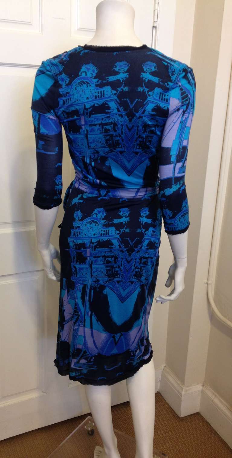 Women's Blumarine Navy and Bright Blue Wrap Dress