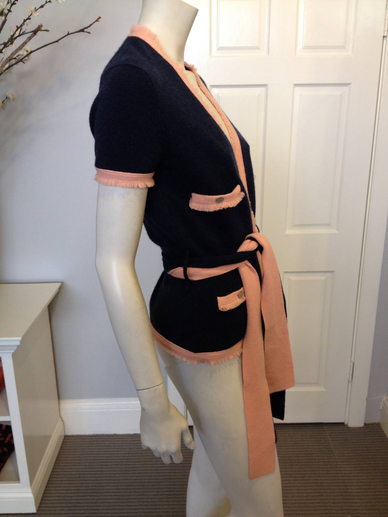 Chanel Navy and Pink Cardigan Jacket In Excellent Condition In San Francisco, CA