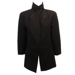 Chado Black Wool Coat with Patent Leather Strips