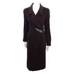 Chanel Brown Long Coat with Belt Buckle