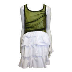 Balenciaga Moss Green and White Sleeveless Dress