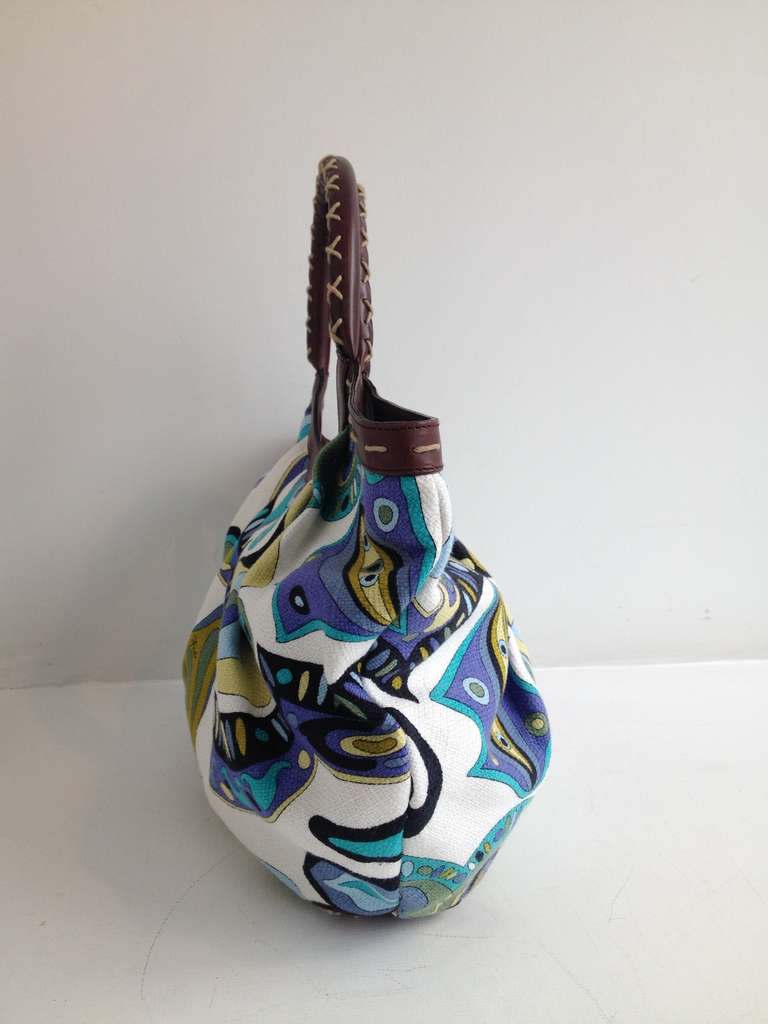 Emilio Pucci Teal, LIme, and White Bag In Excellent Condition In San Francisco, CA
