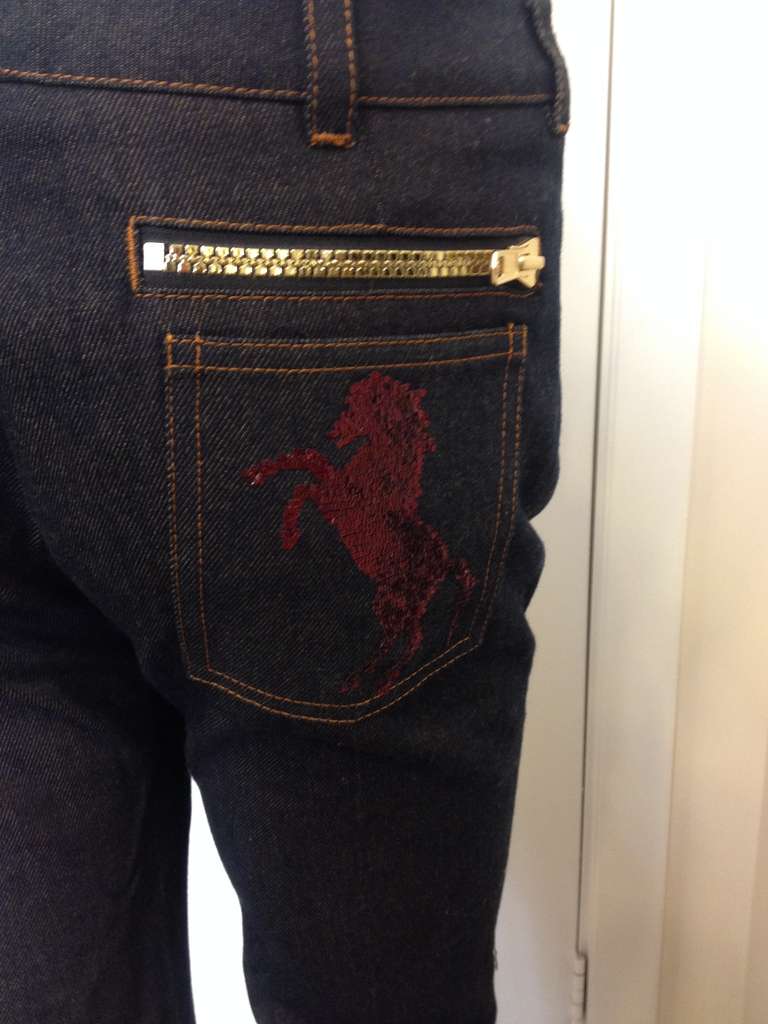 Chloe Blue Denim Jeans with Sequin Horse 1