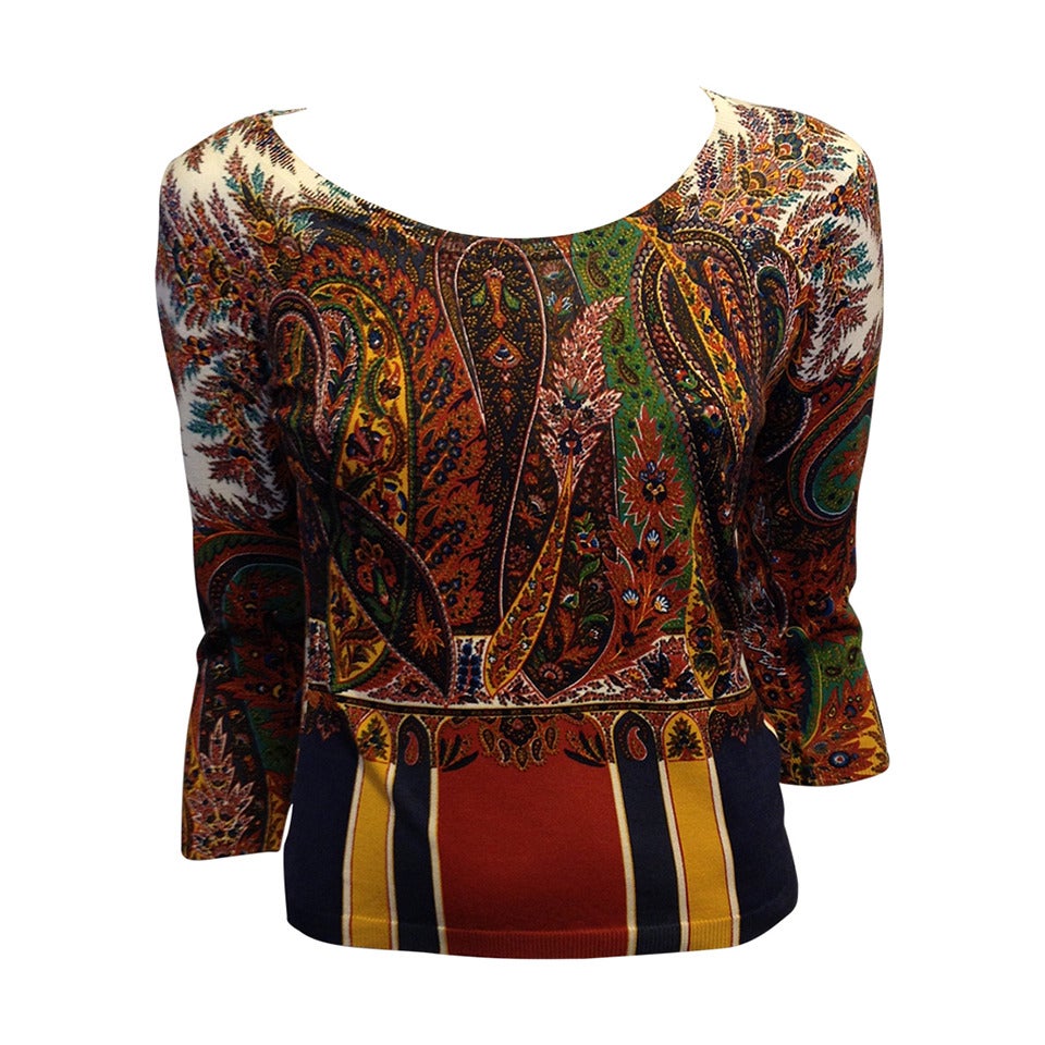 Etro Brown Paisley Scoop Neck Sweater