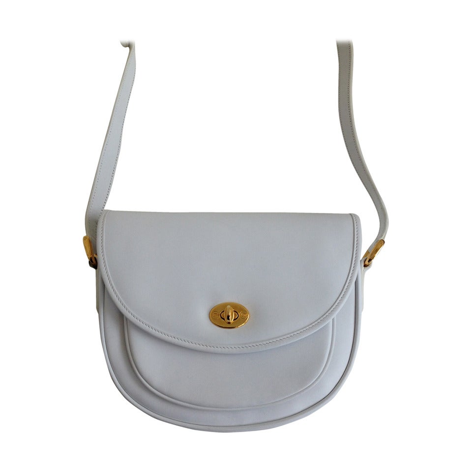 Gucci White Leather Vintage Crossbody Saddle Bag