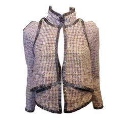 Chanel Pink and Green Tweed Jacket with Rhinestones