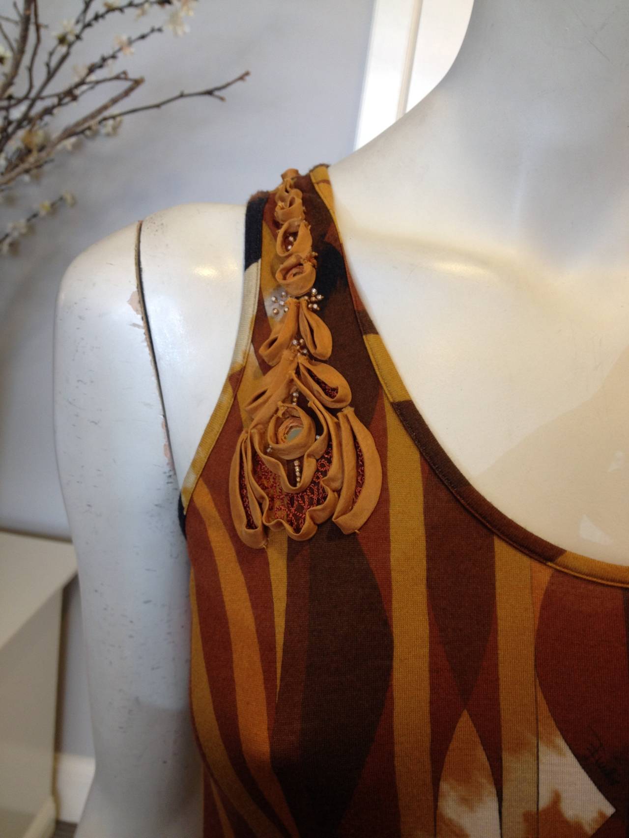 Emilio Pucci Brown and Yellow Printed Maxi Dress In Excellent Condition In San Francisco, CA