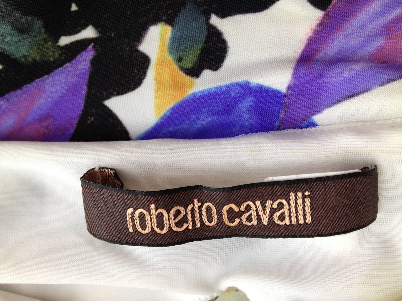 Women's Roberto Cavalli Long White Dress with Purple and Yellow Flowers