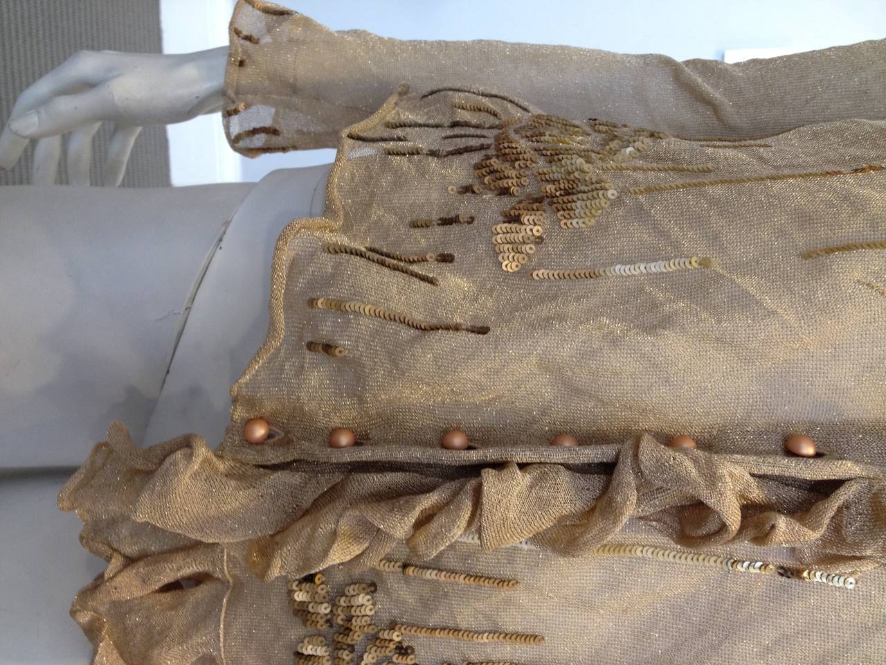 John Galliano Gold Sheer Cardigan with Sequins at 1stDibs