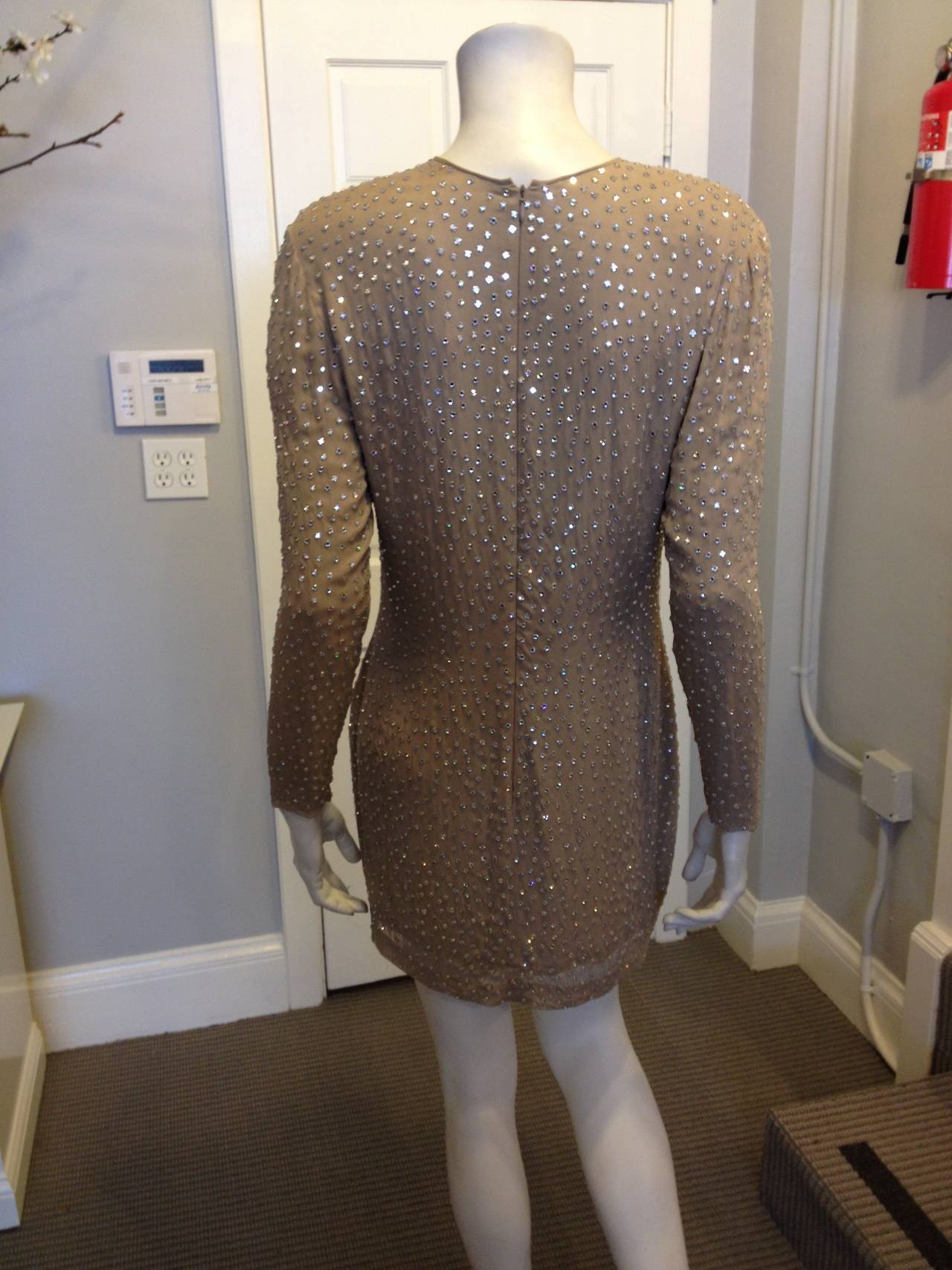 Pamela Dennis Beige Rhinestone Dress at 1stDibs